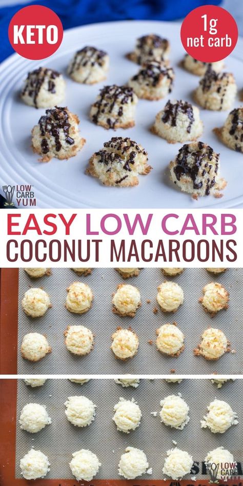 Sugar Free Coconut Macaroons, Keto Coconut Macaroons, Gluten Free Coconut Macaroons, Tartiflette Recipe, Low Carb Cookies Recipes, Cookies With Chocolate, Keto Cookie Recipes, Low Carb Recipe, Sugar Free Low Carb