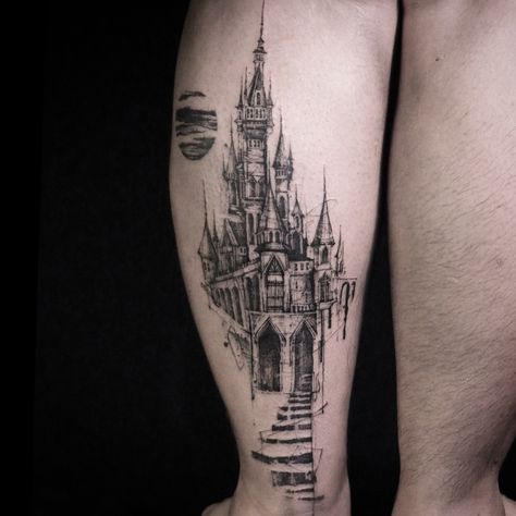 Tattoo Catalog, Castle Tattoo, Traditional Tattoo Sleeve, Fantasy Tattoos, Cool Chest Tattoos, Dark Art Tattoo, Architecture Tattoo, Tattoo Design Book, E Tattoo