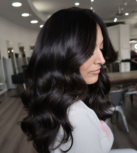 Soft Black Hair With Dimension, Beach Wave Black Hair, Dark Hair Beach Waves, Beachy Waves Dark Hair, Jet Black Hair Wavy, Soft Waves, Brunette Balayage Hair, Balayage Brunette, Bride Hairstyles