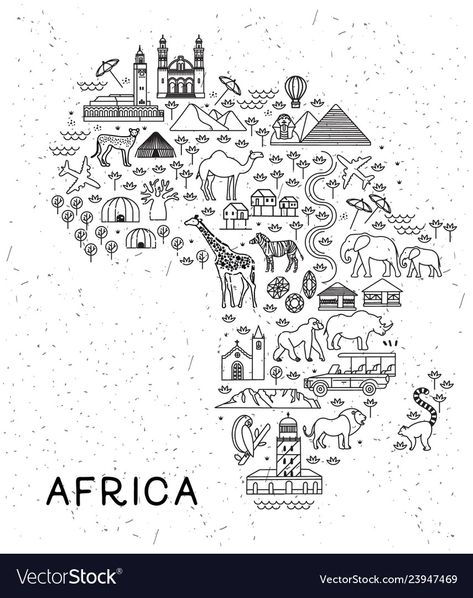 Fineliner Landscape, Note Sketching, Africa Scrapbook, South Africa Animals, Africa Drawing, Africa Continent, Map Icons, Africa Animals, Student Book