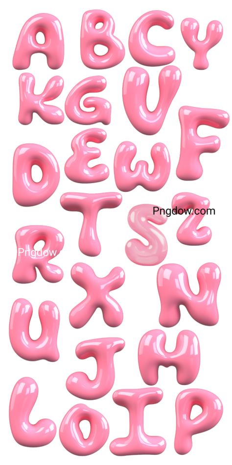 Pink alphabet letters, available in a variety of shapes and sizes, make a fun and unique addition to any nursery or Pink Bubble Letters, 3d Bubble Letters, Pink Letters Alphabet, Pink Alphabet Letters, Cutecore Posters, Bubble Writing Font, 3d Alphabet Letters, Fonts Bubble, Journal Memories