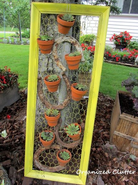 when i don t plant in junk i choose terra cotta pots, flowers, gardening, repurposing upcycling, succulents, Framed terra cotta pots with succulents are fun Chicken Wire Crafts, Sensory Garden, Garden Junk, Garden Tours, Garden Club, Diy Garden Projects, Chicken Wire, Garden Signs, Small Patio