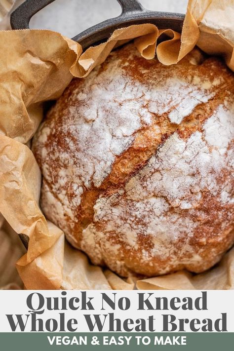 This No Knead Whole Wheat Bread is healthy, soft, flavorful and bakes to perfection in a Dutch oven. Made using a quick rise method and perfect for beginners. Artisan Bread Dutch Oven, No Knead Whole Wheat Bread, Einkorn Recipes, Wheat Bread Recipe, Beer Cheese Soups, Dutch Oven Bread, Healthy Bread Recipes, Yeast Bread Recipes, Cooking Bread