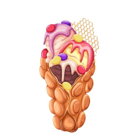 Hong kong bubble waffle with ice cream | Premium Vector #Freepik #vector #bubble-waffle #waffle-cone #sundae #soft-ice-cream Bubble Waffle Logo, Bubble Ice Cream, Waffle With Ice Cream, Waffle Ice Cream, Bubble Waffle, Waffle Cone, Food Truck, Premium Vector, Graphic Resources