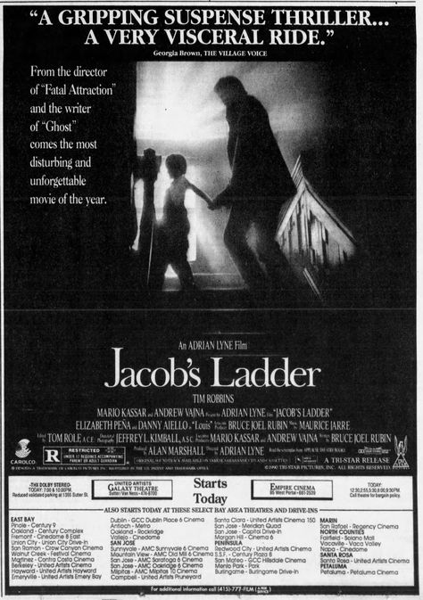 Jacob's Ladder (1990) Jacobs Ladder Movie Poster, Jacob's Ladder Movie, Leader Movie, Jacobs Ladder, Lost And Delirious Movie Poster, Danny Aiello, Caddo Lake Movie Poster, Jacob Collier Album Cover, Tim Robbins