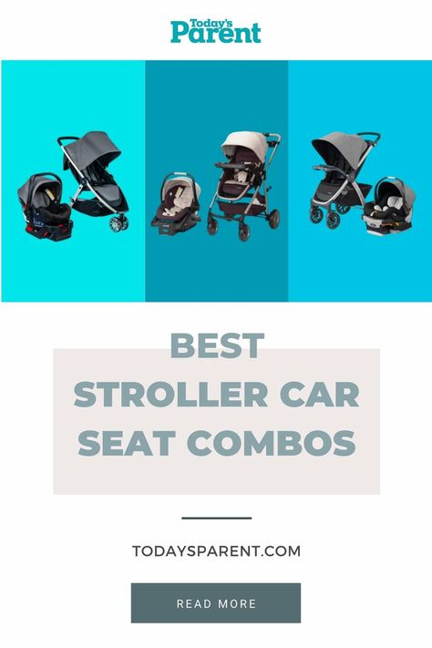 Merchant photo of stroller car seat combos against a blue background Stroller And Car Seat Combo, Best Baby Strollers 2023, Best Infant Car Seat 2023, Best Strollers 2024, Best Strollers 2023, Best Car Seat Stroller Combo, Baby Strollers And Car Seats, Newborn Essentials List, Chicco Car Seat