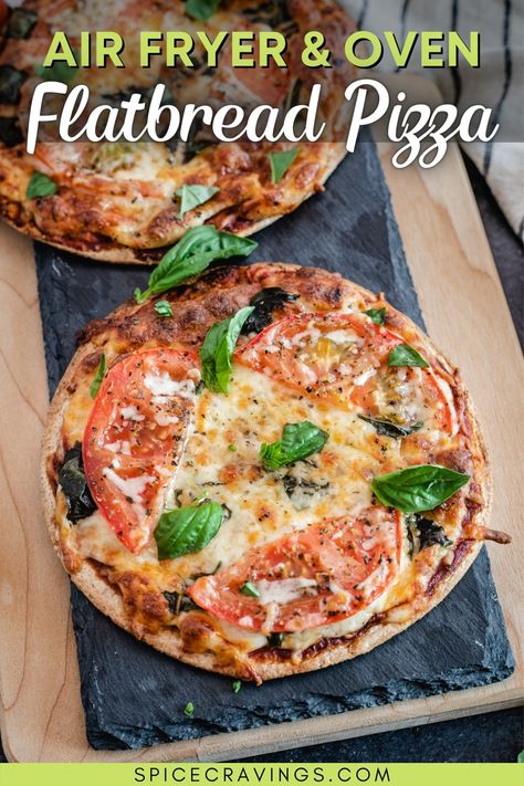 This easy and healthy flatbread pizza is made using a handful of ingredients from the pantry and fridge, ready in the air fryer or oven in 20 minutes. Healthy Flatbread Pizza, Healthy Flatbread, Pizza Flatbread, Cravings Recipes, Scrumptious Food, Air Fryer Oven, Air Fryer Recipes Chicken, Sonic Electric, Flatbread Pizza