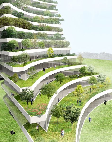 Vo Trong Nghia, Green Building Architecture, Architecture Cool, Eco City, Plans Architecture, Eco Architecture, Architectural Rendering, Park Landscape, Green Architecture