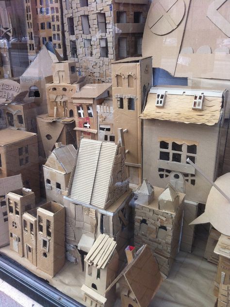 Cardboard Town | by katerha Cardboard Town, Cardboard Buildings, Cardboard City, Cardboard Sculpture, Cardboard House, Magic Box, Cardboard Art, Collaborative Art, Miniature Houses