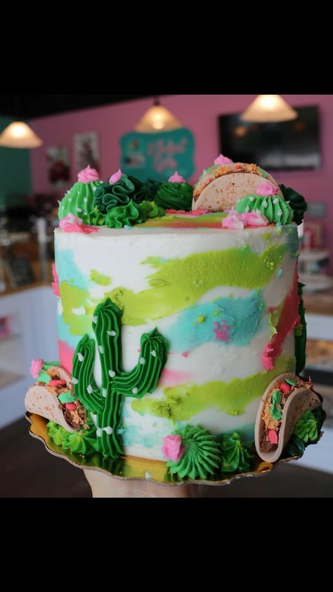 Taco Cake, Savory Cakes, Cactus Cake, Fiesta Cake, Fiesta Birthday Party, Mexican Birthday, Watercolor Cake, Fiesta Birthday, Cakes For Women