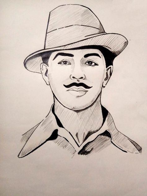 Bhagat Singh Drawing Pencil, Bhagat Singh Sketch, Cool Dragon Drawings, Independence Day Drawing, Marvel Art Drawings, King Drawing, Anime Face Drawing, Pencil Sketches Easy, Lion King Drawings