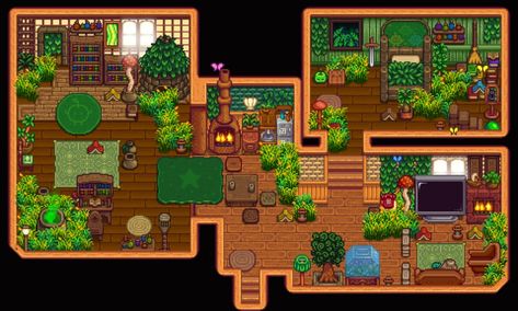 Aesthetic farmhouses or other interior places in the game stardew valley Stardew Valley Ginger Island Farmhouse, Stardew Valley Farmhouse Design, Ginger Island House Layout, Ginger Island House Design, Stardew Valley Island House, Ginger Island House Stardew Valley, Stardew Valley Ginger Island Farm, Stardew Valley Ginger Island, Stardew Tips