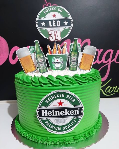 Beer Cake Ideas For Men, Heineken Cake, Birthday Beer Cake, Liquor Cake, Soccer Birthday Cakes, Alcohol Cake, Pool Party Cakes, Pool Cake, Fondant Cakes Birthday