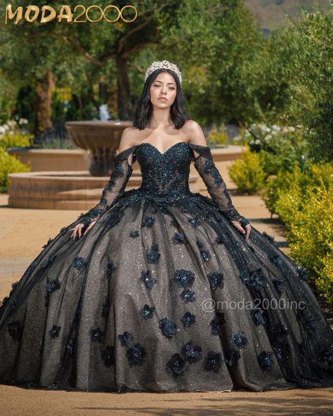 Book you appointment to say yes to your dream dress at Moda2000 👑Instagram: @moda2000inc (714)774-7537 Black Qencenera Dress, White And Black Quinceanera Dresses, Black Quince Dresses Mexican, Quinceanera Black Dresses, Black Dress Quinceanera, Black Sweet 16 Dress, Quinceanera Dresses Corset, Black 15 Dresses Quinceanera, Black Quince Dress