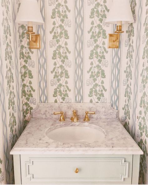 Lulie Wallace on Instagram: “Love this powder room in the works with our “Clara” wallpaper!” Amy Studebaker, Lulie Wallace, Sandberg Wallpaper, Powder Room Decor, With Wallpaper, Hall Bathroom, Hamptons House, Tile Inspiration, My Team