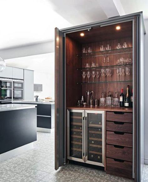 Luxury Wood Mini Bar Ideas Hidden Bar Cabinet, Home Mini Bar, Modern Bar Cabinet, Home Bar Areas, Home Bar Cabinet, Home Bar Rooms, Modern Home Bar, Hidden Bar, Home Bar Design