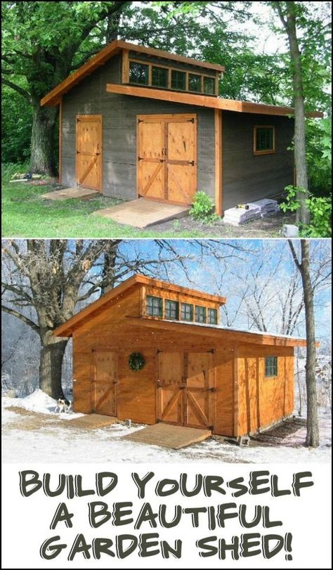 We found the ultimate garden shed! Lots of storage space, great natural light, big doors... Is this the perfect shed for your backyard? Diy Garden Shed, Wood Shed Plans, Tree Fort, Cheap Sheds, Garden Retreat, Big Doors, Backyard Buildings, Shed Building Plans, Storage Shed Plans