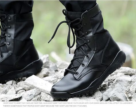 Breathable Tactical Combat Army Boots For Men For Men Black, Ideal For Spring And Summer From Guanghuins, $47.62 | DHgate.Com Desert Combat Boots, Mens Biker Boots, Combat Boots Women, Hiking Store, Spring Summer Shoes, Black Boots Men, Military Tactical Boots, Pu Boots, Army Boots