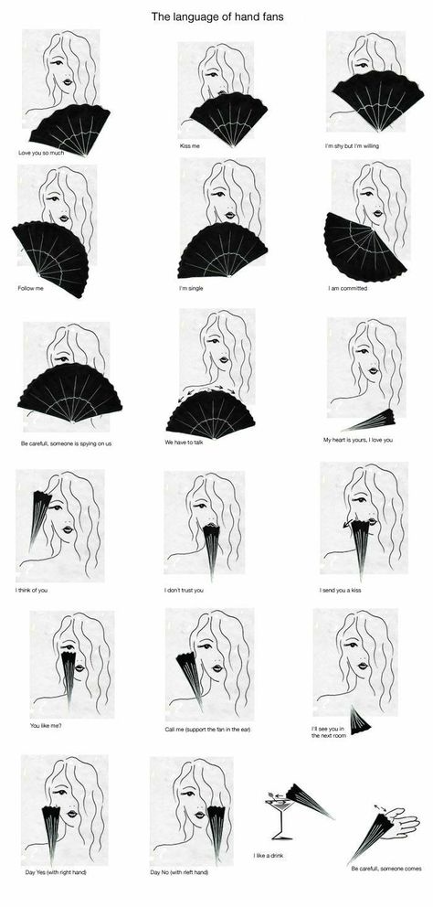 Fan Meanings, Hand Fan Drawing Reference, Hand Fan Pose Reference, Japanese Fan Language, Hand Fan Language, Hand Fan Reference, Hand Fan Meanings, Hand Fans Aesthetic, Fan Language Victorian