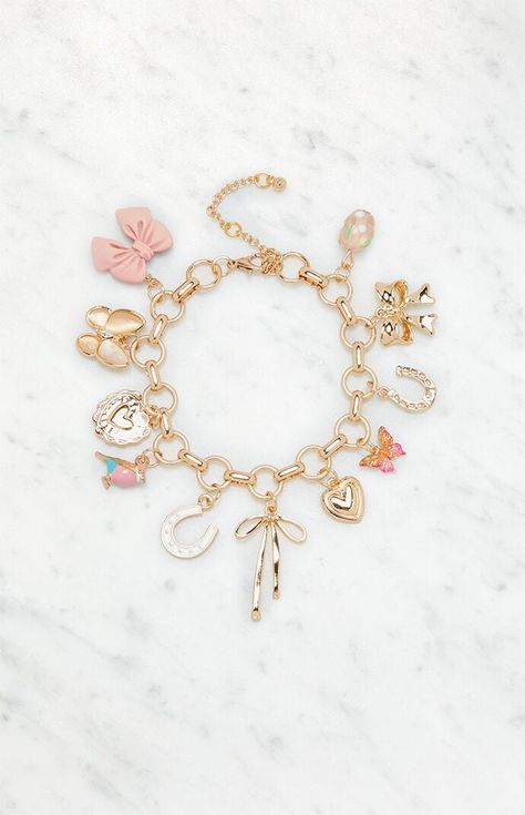 LA Hearts Pink Charm Bracelet | PacSun Wishlist Ideas I Want, Chunky Charm Necklace, Bestie Basket, Dopamine Jewelry, Charm Bracelet Aesthetic, Charm Bracelet Diy, Pink Charm Bracelet, Designing Jewelry, Charm Necklace Diy