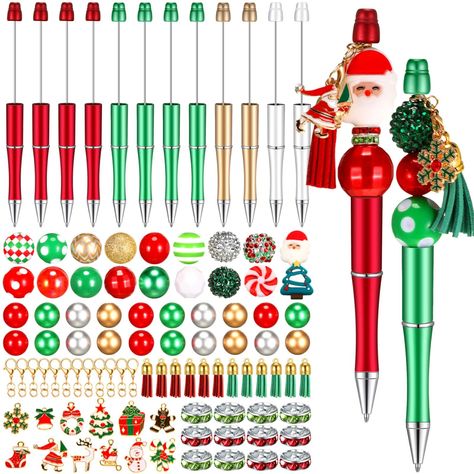 PRICES MAY VARY. Meet Your Requirements: there will be 12 pieces of office supplies pens in 6 different colors, 12 pieces of tassels, 12 clip rings, 12 Christmas element related pendants, 38 acrylic beads and 32 small crystal spacer beads; Abundant quantity with multiple design designs are suitable for DIY making and enough to use Nice Workmanship: beads for pens are made of quality wood, loose spacer beads are made of crystal, sturdy and reliable, beaded pens are made of reliable plastic materi Students Gifts, Bead Pens, Beadable Pens, Beaded Pens, Beadable Products, Diy Making, Fashion Toys, Ballpoint Pens, Student Gifts