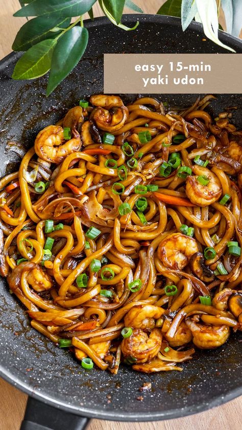 Yaki Udon (Udon Noodle Stir Fry) Udon Chicken Stir Fry, Garlic Udon Noodle Recipe, Teriyaki Udon Noodles Stir Fry, Chicken Udon Noodle Recipe Stir Fry, Udon Noodle Recipe Stir Fry, Teriyaki Udon Noodles, Udon Noodle Stir Fry, Shrimp Noodles Recipes, Chicken Udon Noodles