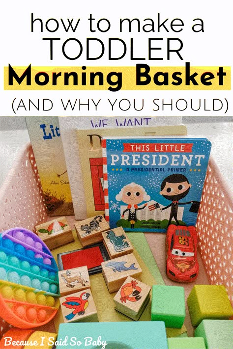 Morning Busy Bins, Preschool Morning Basket Ideas, One Year Old Morning Basket, Morning Basket One Year Old, Homeschooling With A Toddler, Quiet Time Basket For Toddler, Morning Activity Basket Toddler, Two Year Old Morning Basket, Morning Bins Toddler