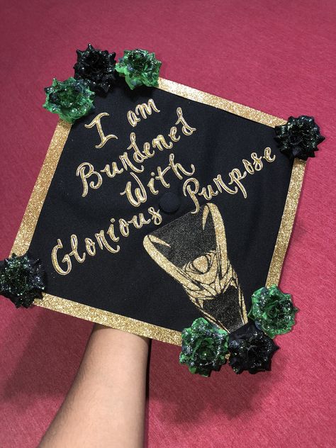 Marvel Cap Ideas For Graduation, I Am Burdened With Glorious Purpose, Cap Decoration Graduation Marvel, Grad Cap Designs Marvel, Greek Mythology Graduation Cap, Graduation Cap Marvel, Grad Cap Ideas Marvel, Brave Graduation Cap, Star Trek Graduation Cap