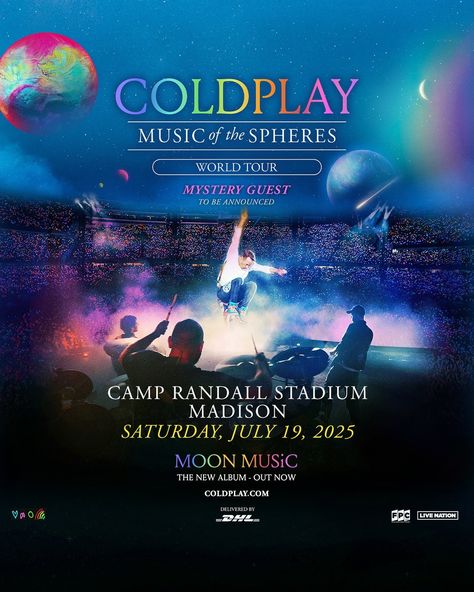 Wisconsin Badgers | JUST ANNOUNCED 🪐 COLDPLAY: Music Of The Spheres World Tour 2025 at Camp Randall Stadium on Saturday, July 19 💚❤️ | Instagram Coldplay Tour, Music Of The Spheres, Coldplay Music, Coldplay Concert, Pop Rock Bands, Wembley Stadium, Tour Posters, Latest Albums, Book Show