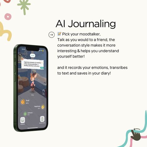 🌟 How to Journal like a Pro 🌟 Looking for a unique journaling experience? Meet MoodTalker – an app that enhances your journaling journey with personalized insights, mood tracking, and AI-powered conversations! 🎉 ✨ Features You’ll Love: 1. Mind Reading Cards: Reflect deeply with artistic cards designed for introspection. 2. Express Freely: Talk to a friendly virtual companion 24/7, tracking your emotions effortlessly. 3. Memory Jar: Capture moods and moments, giving each session a core mem... Journal Like A Pro, Suggested App, Artistic Cards, Mood Tracking, Reading Cards, Ipad Organizer, Mind Reading, How To Journal, Memory Jar