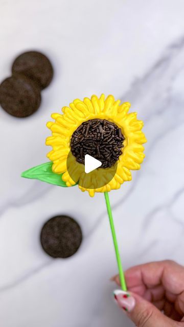 Maria Gomez on Instagram: "Follow @beautyanddasweetz for more sweet treats 💖  Sunflower Oreo Pops 🌻   To make these I used:  @oreo mega stuffed cookies  @stoverandcompany Eleven O’One Deluxe Milk Chocolate wafers  @stoverandcompany Eleven O’One White Chocolate wafers colored with chocolate chameleon yellow candy color from @stoverandcompany   Chocolate jimmies for the center of the sunflower  Green cake pop sticks   #oreo #oreos #oreocookies #oreopops #oreopop #sunflower #sunflowercookies #flowercookies #springtrends #springtreats #chocolatecoveredoreos #chocolatedippedoreos #dippedoreos #dippedtreats #treatmaker #treatmakers #treatboxes #treatbox #mothersdaycookies #mothersdayideas #mothersday #mothersdaygift" Chocolate Covered Sunflower Seeds, Sunflower Themed Treats, Sunflower Oreos, Oreo Sunflowers, Sunflower Cake Pops, Yellow Chocolate Covered Oreos, Oreos On A Stick, Oreo Sunflower Cupcakes, Maria Gomez