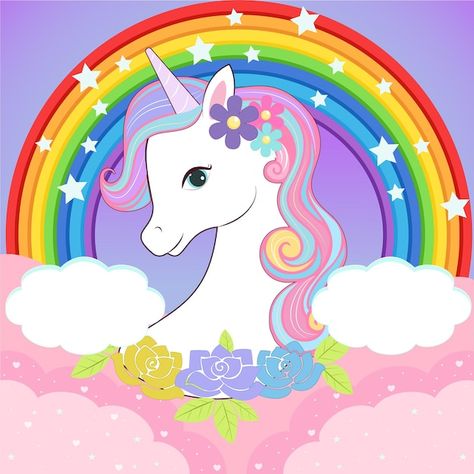 Unicorn cloud rainbow | Premium Vector #Freepik #vector #rainbow #rainbow-unicorn #rainbow-clouds #unicorn Unicorn With Rainbow Picture, Unicorn With Rainbow, Unicorn Photo, Unicorn Background, Unicorn Picture, Cute Rainbow Unicorn, Unicorn Images, Cloud Rainbow, Photo Cake Topper