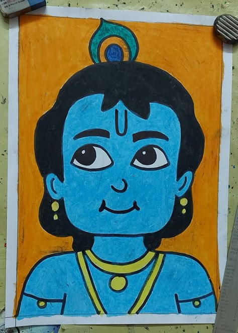 Oil Pastel Drawing Drawing Oil Pastels Easy, Krishna Drawing For Kids, Raksha Bandhan Drawing, Drawing For Students, Radha Krishna Drawing, Easy Cartoon Characters, Doodle For Beginners, Basic Drawing For Kids, Drawing Worksheet