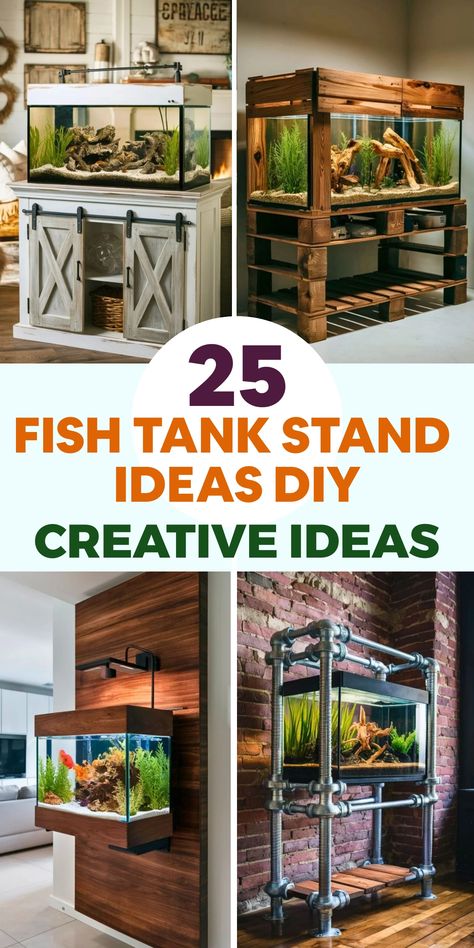 Fish Tank Stand Ideas Diy, Tank Stand Ideas, Fish Tank Stand Ideas, Diy Fish Tank Stand, Aquarium Stand Ideas, Fish Tank Table, Diy Aquarium Stand, Unique Fish Tanks, Fish Tank Cabinets