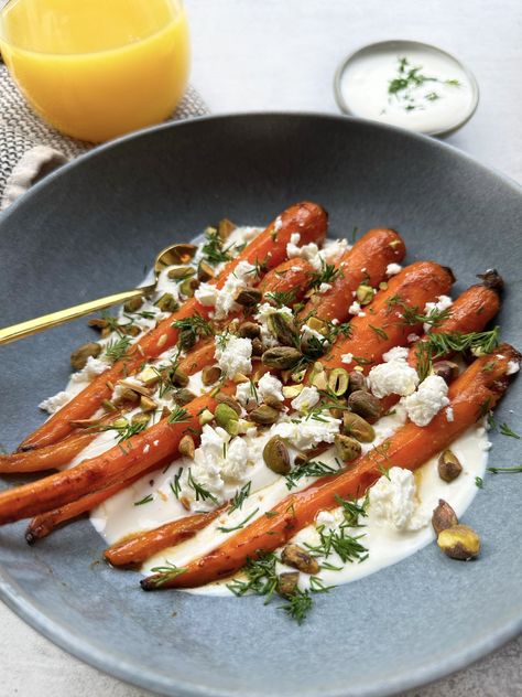 Orange Juice & Maple Glazed Carrots with Feta, Pistachios, and Orange Yogurt Sauce — Sammi Brondo | NYC based Registered Dietitian Nutritionist Carrots With Feta, Sammi Brondo, Orange Glazed Carrots, Orange Yogurt, Maple Glazed Carrots, Peanut Butter Oatmeal Cookies, Registered Dietitian Nutritionist, Peanut Butter Oatmeal, Glazed Carrots