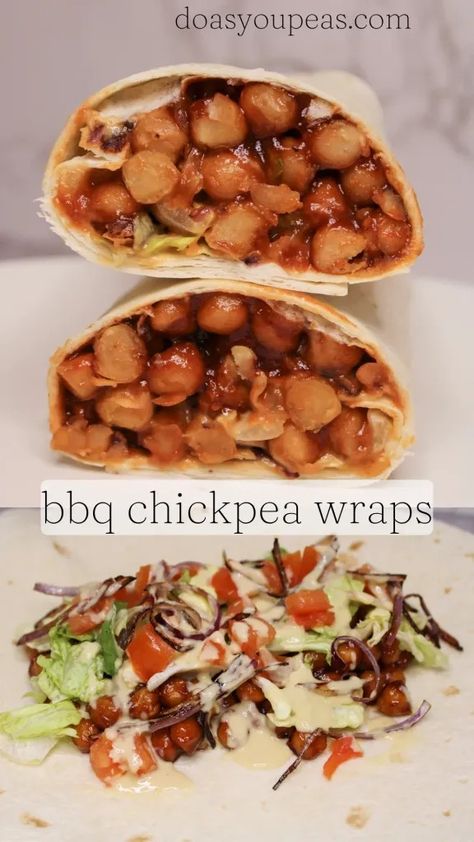 BBQ Chickpea Wrap - Do As You Peas Bbq Chickpea Wraps, Chick Pea Wraps Recipe, Chickpeas Wrap, Wrap Recipes For Lunch, Chickpea Wrap, Bbq Chickpeas, Healthy Eggplant, Nourishing Meals, Veggie Tacos