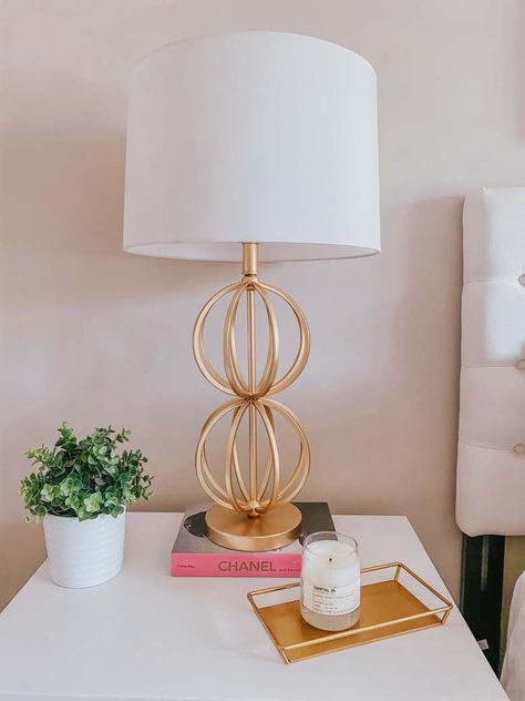 Preppy Pink And Gold Bedroom, Cute Touch Lamps, Preppy Bedroom Lamps, Pink Lamp Preppy, Preppy Gold Lamps, Preppy Lamps Gold, Preppy Apartment Decor Bedroom, Gold Decor For Bedroom, Cute Gold Lamp