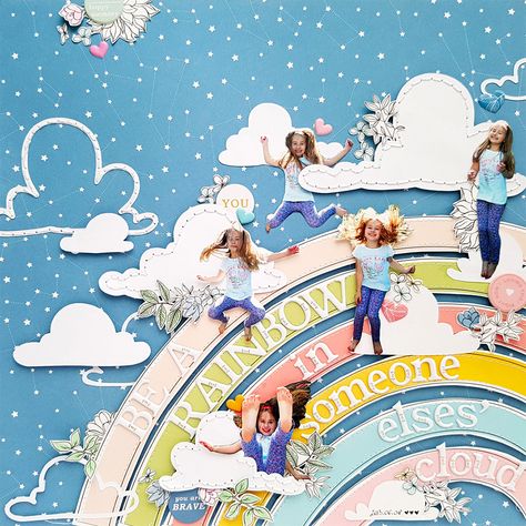 Baby Scrapbook Album, Rainbow First Birthday, Pinkfresh Studio, Rainbow Paint, Simple Scrapbook, Scrapbook Layout Sketches, Scrapbook Background, Album Scrapbook, Multi Photo