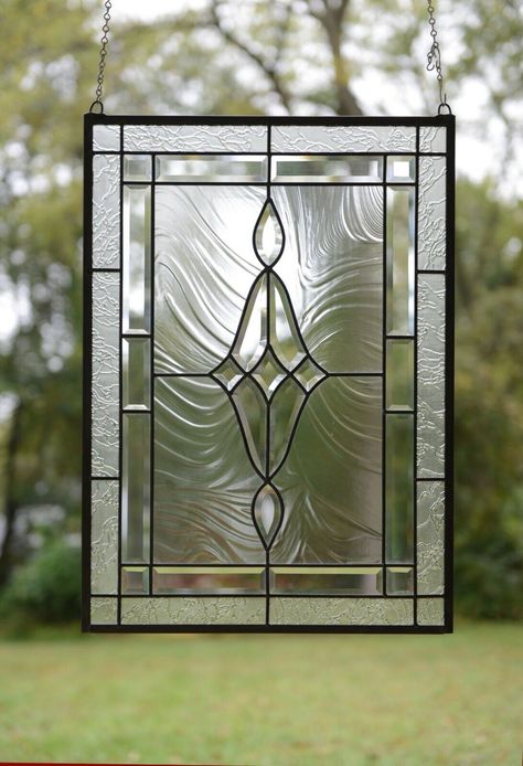 19" X 27" Stunning Handcrafted stained glass Clear Beveled window panel $209.99 - PicClick Black And White Stained Glass Window, White Stained Glass Window, Sun Porch, Stained Glass Window Panel, Copper Frame, Glass Stars, Stained Glass Panels, Stained Glass Window, Decorative Pottery