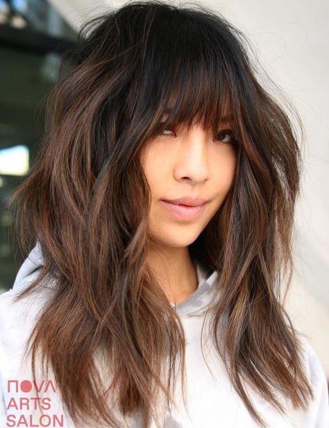 Shag Cut and Brunette Balayage 2024 Highlighted Shag, Dark Brunette Balayage, Shaggy Cut, Dark Balayage, Balayage Straight, Dark Brown Balayage, Balayage Straight Hair, Balayage Long Hair, Shag Cut