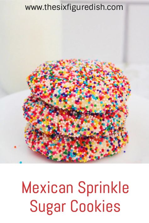 These easy Mexican sprinkle sugar cookies are everything you've been looking for in a bakery style cookie recipe right at home. These homemade sprinkle sugar cookies are baked to perfection and loaded with jimmies. Make these cookies when you're craving something sweet and delicious. #cookies #mexican #recipes Easy Mexican Cookies Recipes, Mexican Sprinkle Cookies Recipe, Mexican Pink Cookies, Easy Mexican Cookies, Mexican Sprinkle Cookies, Mazapan Cookies, Mexican Cookies Recipes Traditional, Sprinkle Sugar Cookies, Mexican Sugar Cookies