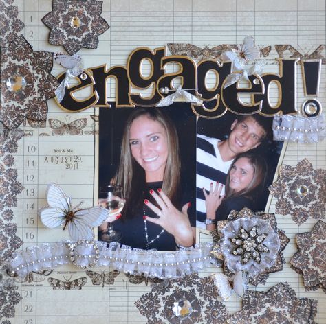 ENGAGED - Scrapbook.com Engagement Scrapbook, Bride Scrapbook, Wedding Album Scrapbooking, Scrapbook Page Ideas, Bridal Shower Scrapbook, Wedding Scrapbook Pages, Wedding Scrapbooking Layouts, Love Scrapbook, Scrapbook Layout Sketches