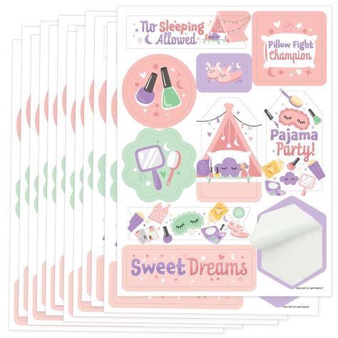 PRICES MAY VARY. Pajama Slumber Party Favor Stickers INCLUDES 12 sheets with 10 assorted stickers per sheet for a total of 120 stickers. Perfect for your Birthday Party, each sheet comes with an assortment of girls sleepover-themed stickers that will delight your party guests. Cute Favors: Add a special touch to your event by surprising your guests with these cute aesthetic stickers. Fun and adorable, the sports stickers will coordinate with your party and are sure to put a smile on each kid’s f Sleepover Party Favors, Slumber Party Favors, Girls Sleepover Party, Sleepover Birthday Party, Popcorn Favor, Girls Slumber Party, Popcorn Favors, Sleepover Birthday, Sleepover Birthday Parties