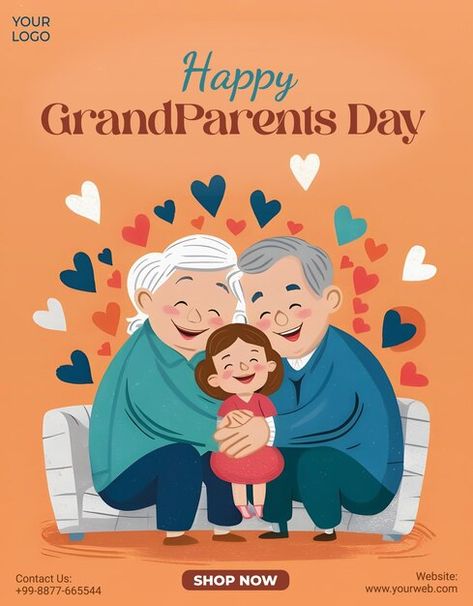 Vector happy grandparents day post banne... | Premium Vector #Freepik #vector Grandparents Day Poster, Design For Social Media, Happy Grandparents Day, Happy Onam, Logo Psd, Technology Icon, Card Banner, Grandparents Day, Poster Invitation