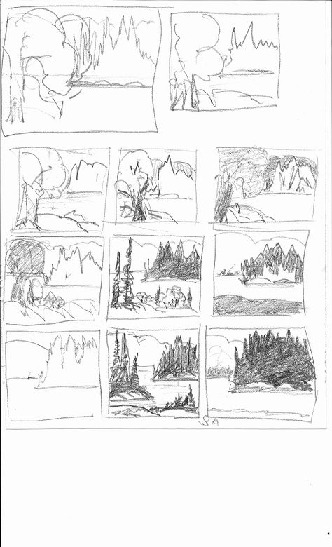 Thumbnail examples Thumbnail Drawing Sketch, Landscape Thumbnails, Thumbnail Sketches Product, Thumbnail Art Sketch, Landscape Thumbnail Sketches, Thumbnail Sketches, Drop Cap, Sketchbook Art Journal, Sketchbook Art