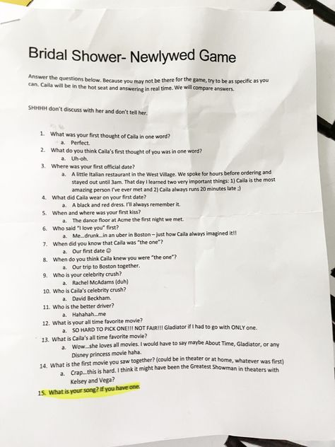 Bridal Shower Newlywed Game - with love caila Bridal Party Questions, Bridal Shower Newlywed Game Questions, Bachelorette Newlywed Game, Newly Wed Game Questions Couple, Bridal Shower Newlywed Game, The Newlywed Game, Shower Playlist, Newlywed Game Questions, Bridal Shower Question Game