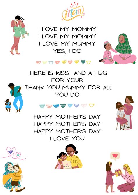 Poem For Mothers Day, Poems For Mothers, Happy Mothers Day Poem, Nursery Poem, Mothers Day Songs, Kiss Songs, Simple Poems, Rhyming Poems, Mom Poems