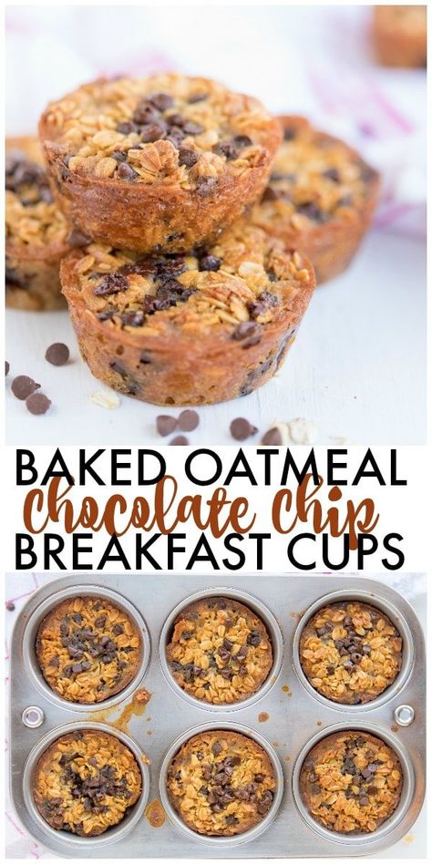 Baked Oatmeal Chocolate Chip, Baked Oatmeal Chocolate, Chocolate Chip Breakfast, Chocolate Chip Granola Bars, Baked Oatmeal Cups, Oatmeal Cups, Oatmeal Chocolate Chip, Oatmeal Chocolate, Chocolate Swirl