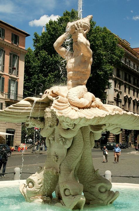 The Triton Fountain (Fontana del Tritone) by Gian Lorenzo Bernini, Piazza Barberini, Rome. | Walking Tours of Rome: www.walksinrome.com Piazza Barberini, St Catherine Of Siena, Gian Lorenzo Bernini, Lorenzo Bernini, Saint Peter Square, Goddess Of The Sea, Piazza Del Popolo, St Peters Basilica, Sea Can