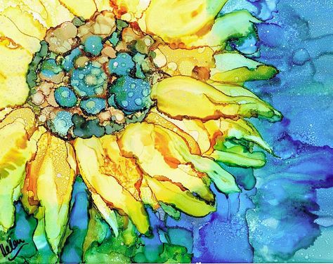 Half Sunflower, Alcohol Ink Crafts, Ink Artwork, Sunflower Art, Painting Poster, Sunflower Painting, Alcohol Ink Painting, Alcohol Ink Art, Paintings Art Prints